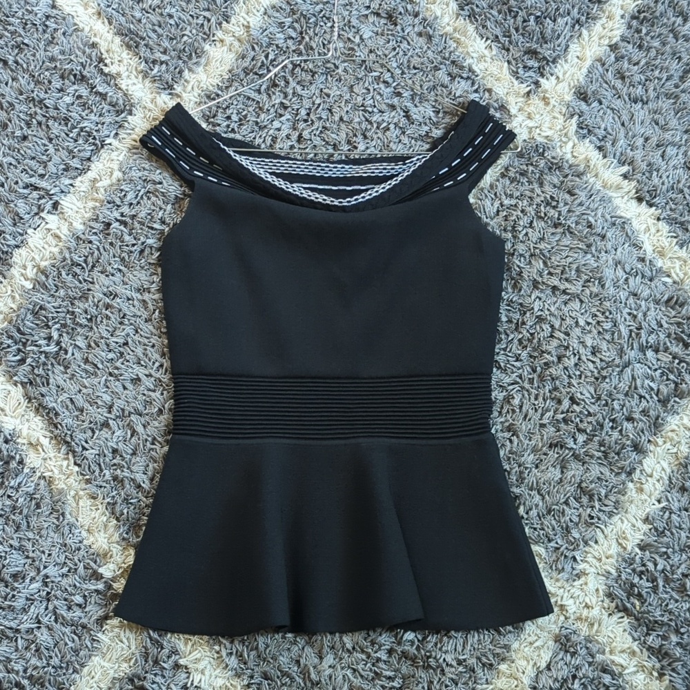 Eva Mendes Peplum Off Shoulder Sleeveless Top Cinched Waist Tank Top Size S